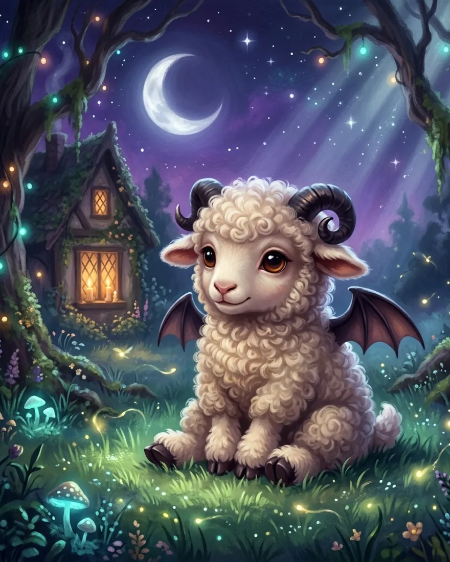 Draculambs, fluffy fantasy lamb-creatures with tiny bat wings and curled horns.